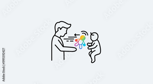 A joyful moment of parental interaction as an adult playfully engages with a baby using a colorful