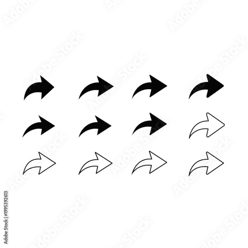 Canvas Print A set of black and white arrow icons in various styles and directions