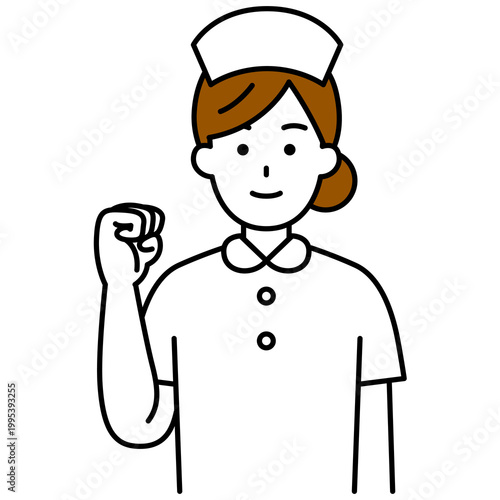 ガッツポーズをする女性看護師