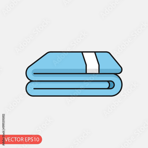 Folded Blue Towel with Stripe.