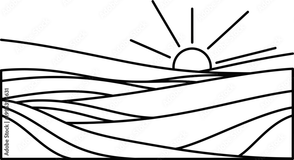 Fototapeta premium Sunrise Over Rolling Hills Abstract Line Art