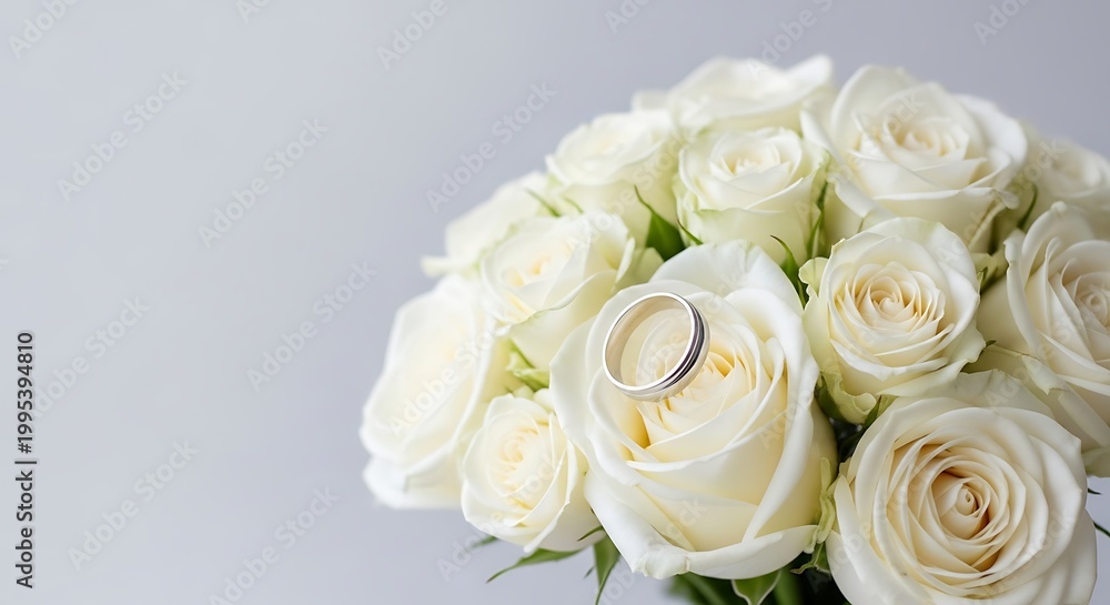 Obraz premium White Roses Bouquet with Wedding Rings.
