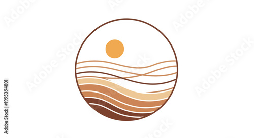 Abstract Desert Landscape Circle Logo with Sun and Dunes