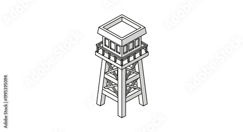 Isometric Watchtower Vector Illustration for Surveillance