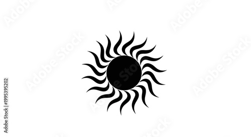 Stylized Black Sun Icon on White Background
