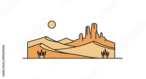 Minimalist desert landscape vector illustration with sand dunes