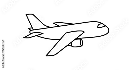 Simple commercial airplane line art vector illustration on white