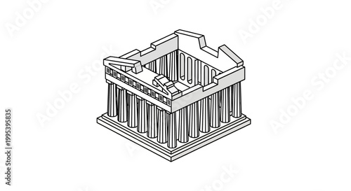 Isometric classical ancient Greek temple ruins vector illustration