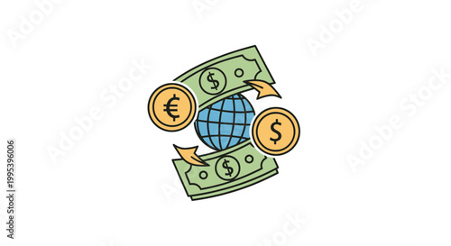 Global currency exchange and international money transfer illustration
