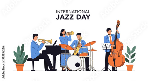 Jazz Band Musicians Performing for International Jazz Day Illustration