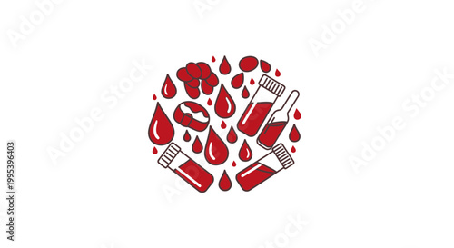 Hematology and blood testing icon set in a circle vector design