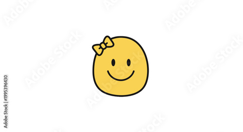 Cute yellow smiley face with a hair bow vector illustration