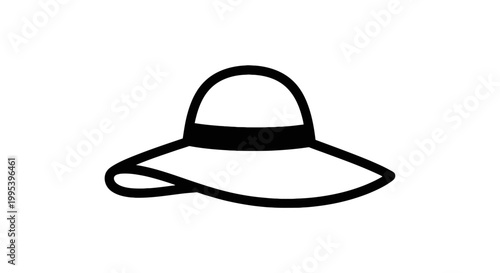 Minimalist vector icon of a wide brim floppy sun hat