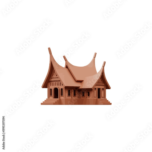 Traditional Southeast Asian wooden architecture illustration vector