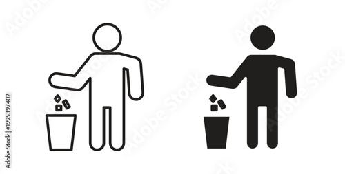 Waste Bin icon design line and solid vector pack on white background