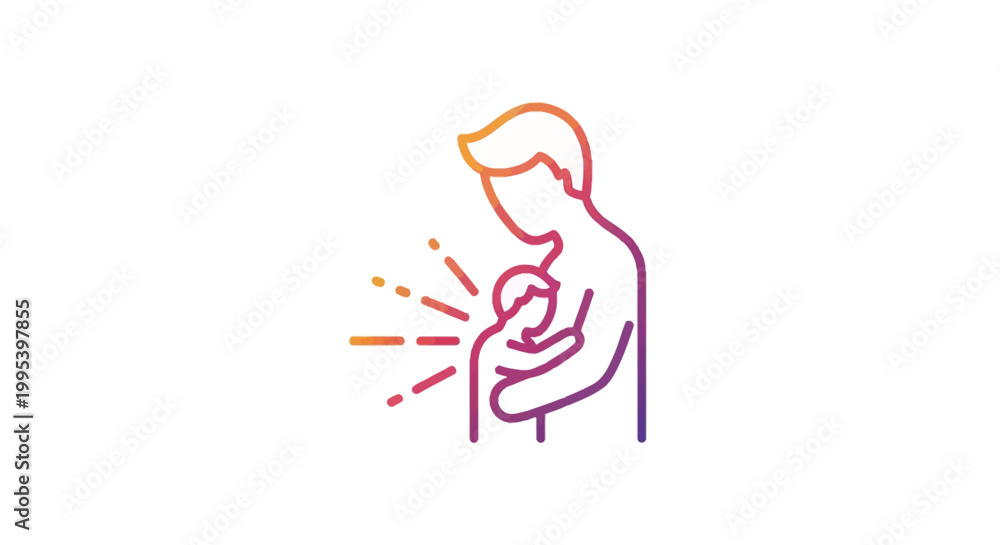 Fototapeta premium A loving parent embraces their child radiating warmth and care in a gradient outline style icon