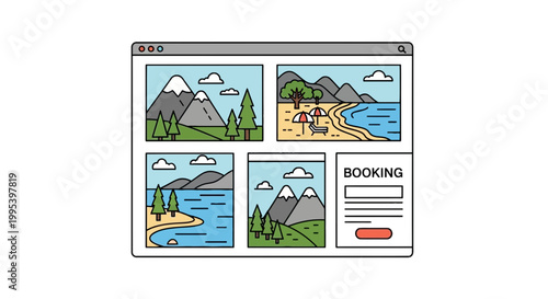 Travel booking website interface flat vector illustration
