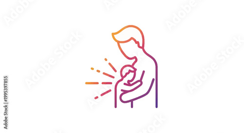 A loving parent embraces their child radiating warmth and care in a gradient outline style icon