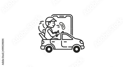 Online taxi booking service app with driver and car vector icon