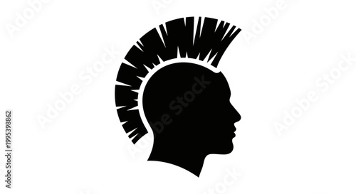 Black Silhouette Profile Of A Head With A Mohawk Hairstyle On White Background