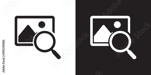 Image Search Icon with Magnifying Glass and Landscape Frame