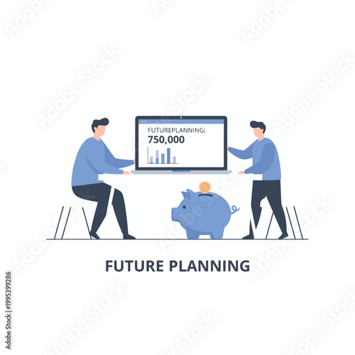 Two professionals planning finances with piggy bank.