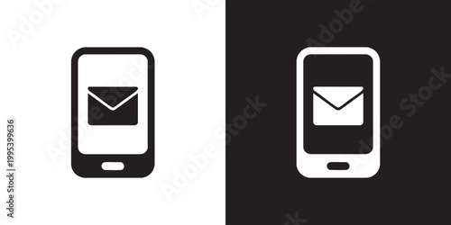 Flat Mobile Phone Icon with Envelope Symbol for Email and Messaging Apps