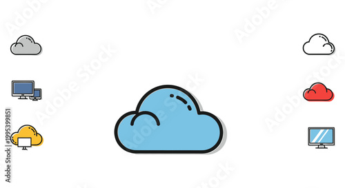 Cloud Computing Technology Icons with Computer Monitors Illustration