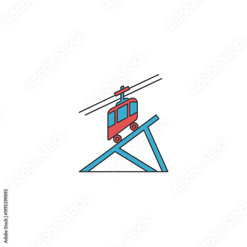 Red cable car gondola vector illustration on white background