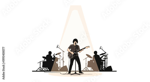 Male Musician Performing on Stage with Band Silhouette Vector