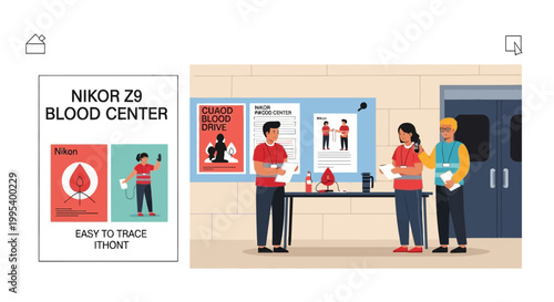 Medical Volunteers Working at a Blood Donation Center Illustration