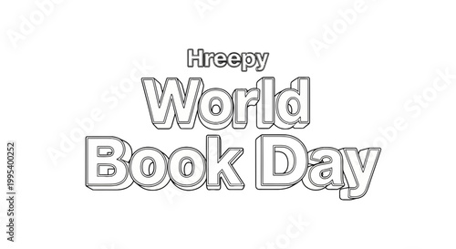 World Book Day 3D outline text vector illustration