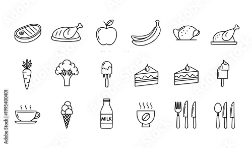 Minimal Food and Beverage Line Icons Collection – Restaurant and Cooking Outline Vector Pack
