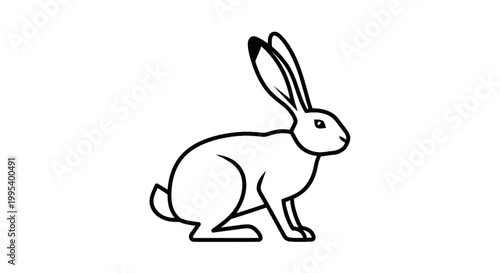 Simple Outline Vector Drawing of a Sitting Hare or Rabbit