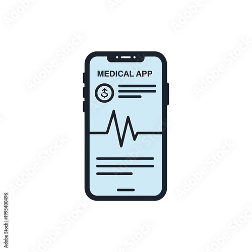 Smartphone with medical app interface showing heartbeat line vector