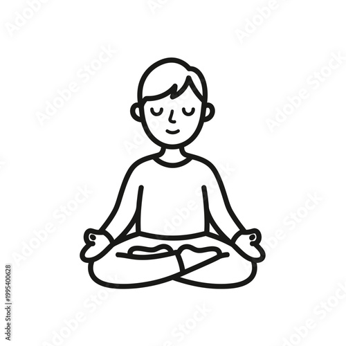 Minimalist vector icon of a boy sitting in yoga meditation pose