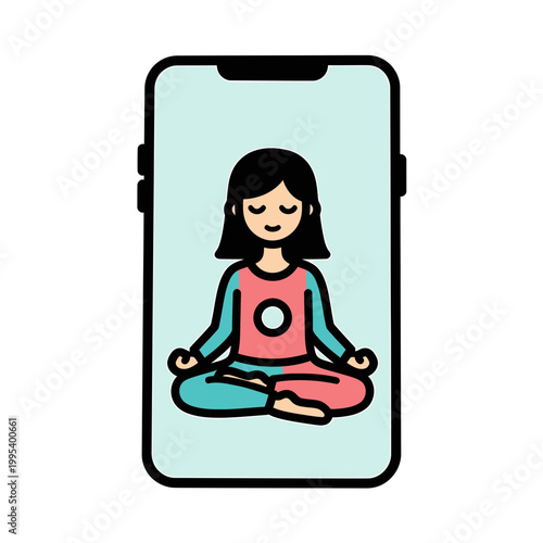 Online meditation and yoga app on smartphone screen vector