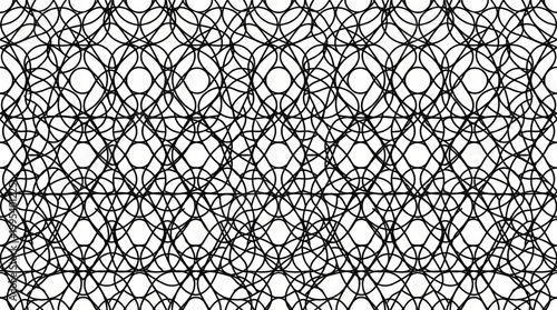 Geometric pattern background, abstract line art texture, symmetrical black and white design, complex interlocking shapes, decorative wireframe ornament, modern graphic resource, repetitive tiling