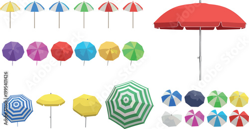 Fotografi Beach umbrella vector collection with colorful parasols top and side views summe