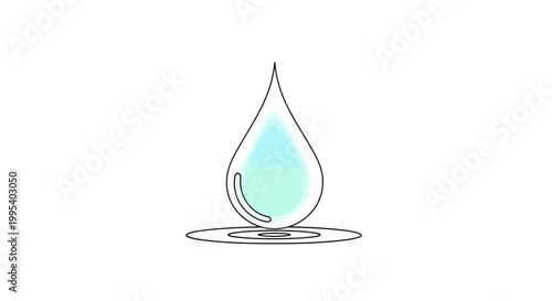 This illustration beautifully captures a single water droplet generating gentle ripples upon