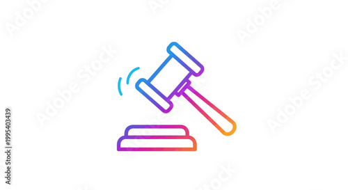Vibrant Gradient Gavel Icon Striking Block Representing Justice and Legal Authority