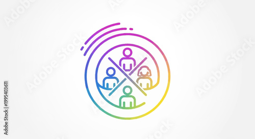 Colorful social network group management icon with excluded user and diverse team members