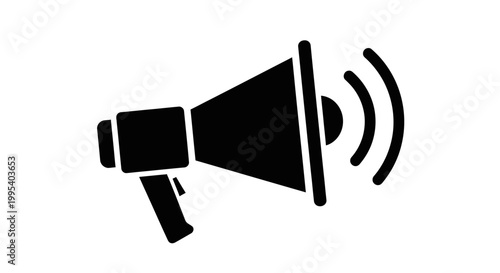 Black megaphone with sound waves.