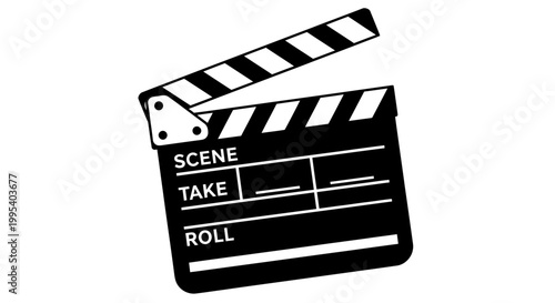 Black movie clapper board icon.