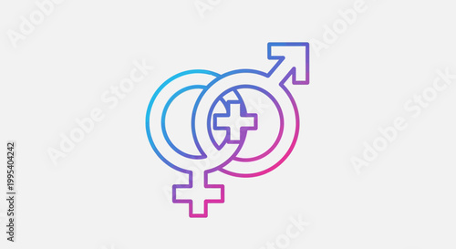 Gradient line art gender symbols for equality, diversity, and relationships representing male and