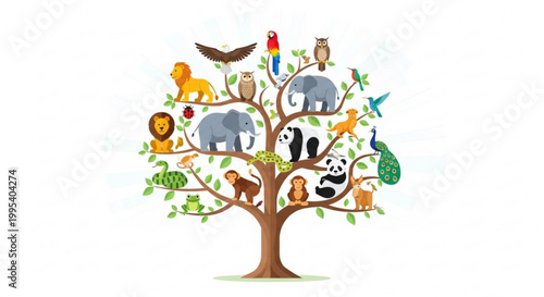 Animal species on a tree of life vector illustration concept
