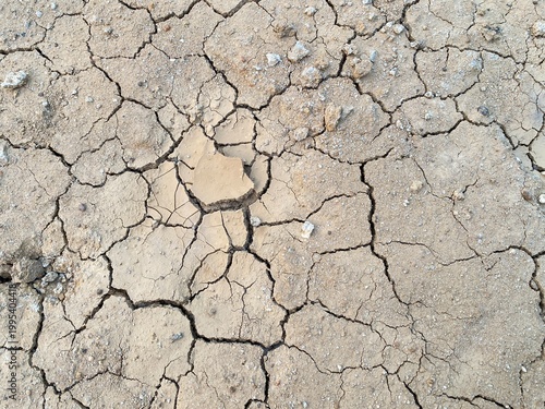 Top view of dry cracked soil ground texture.
