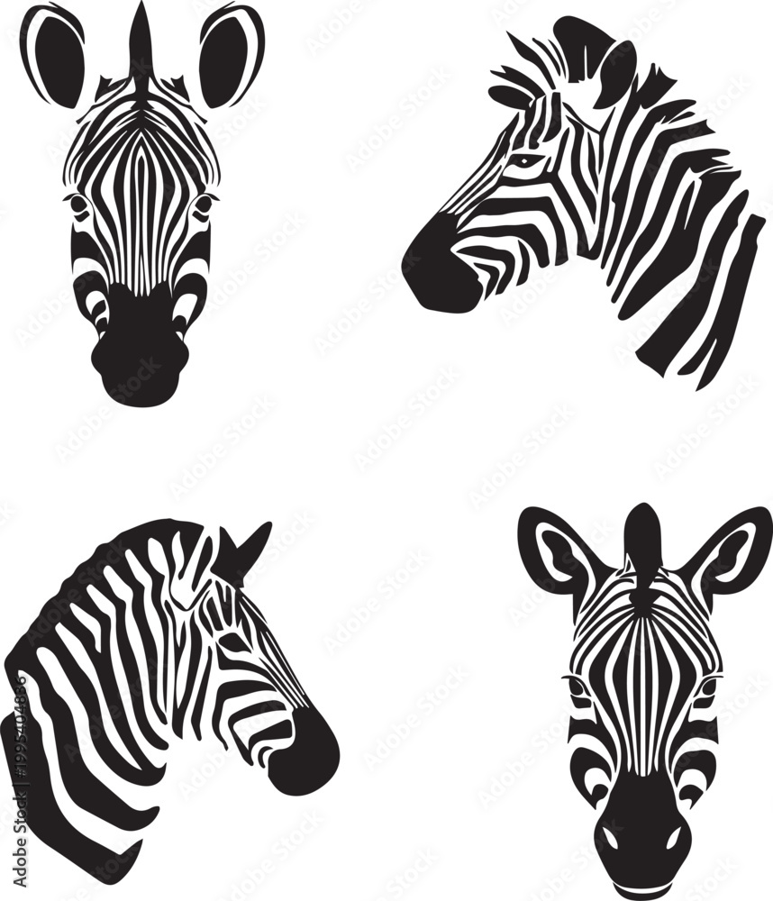 Fototapeta premium Black Zebra head icon silhouette vector