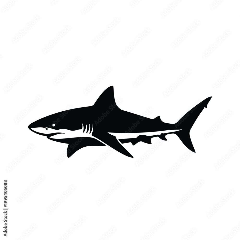Fototapeta premium Black silhouette of a shark swimming.
