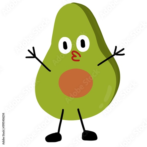 Photography Cute cartoon avocado character waving hands isolated on white